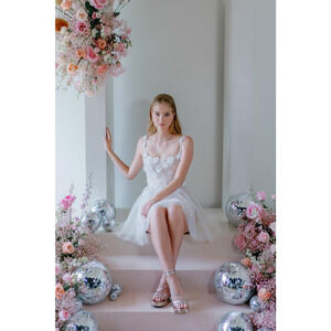 By Watters Jive 3D Floral Tulle Corset Ivory-Nude Mini Dress Size 8